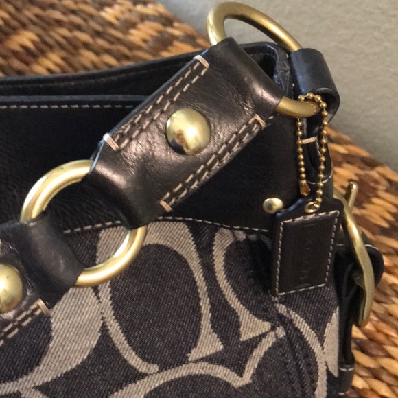 COACH ZOE SIGNATURE DENIM BLUE/GRAY FABRIC BAG - Picture 6 of 8